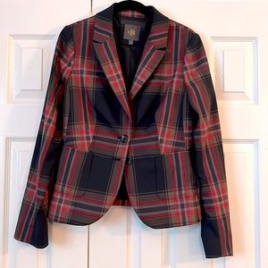 The Limited Outback Red Plaid Two Button Blazer in Navy, Red and Tan